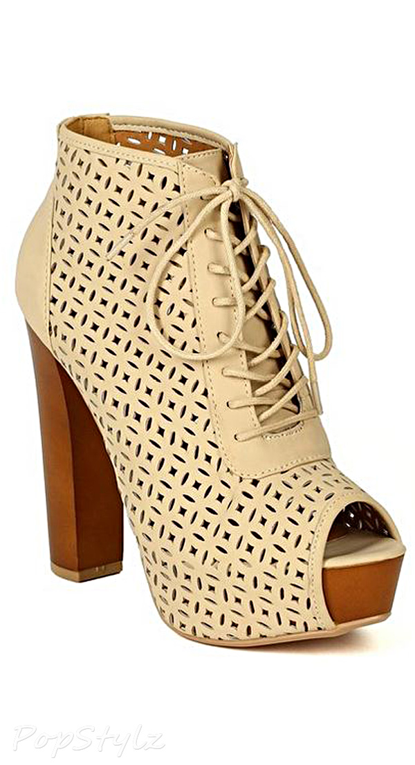 Qupid BE25 Perforated Lace Up Bootie