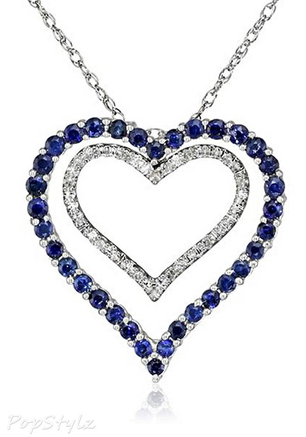 Double Heart Natural Sapphire Diamond Necklace