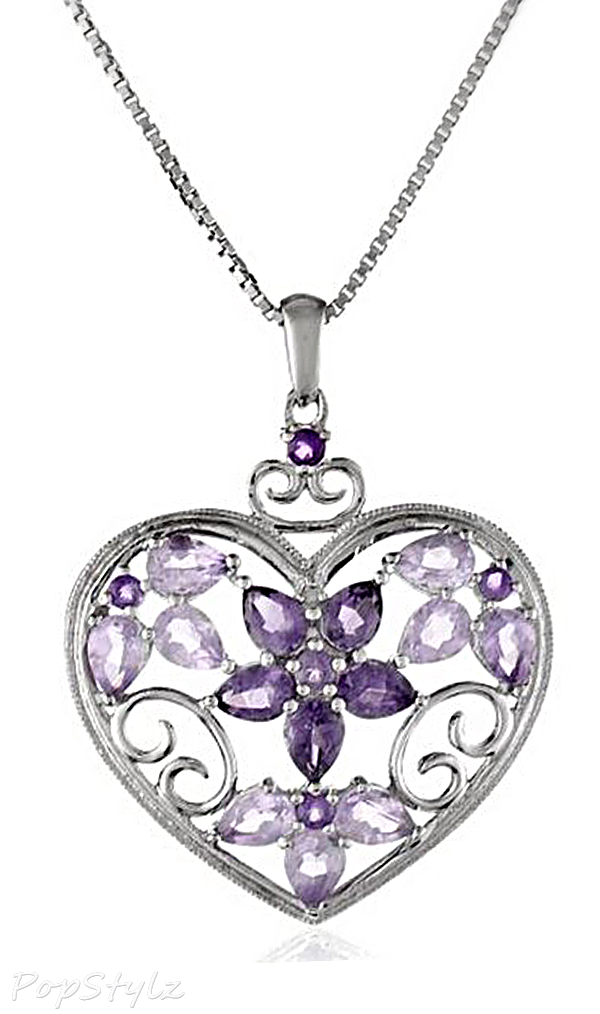 Amethyst, Rose de France, & Diamond Heart Necklace