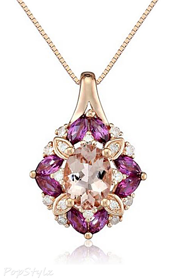Gold Morganite, Rhodolite & Diamond Necklace