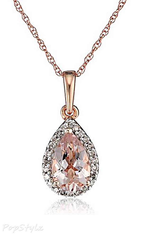 Rose Gold Morganite Diamond Halo Necklace