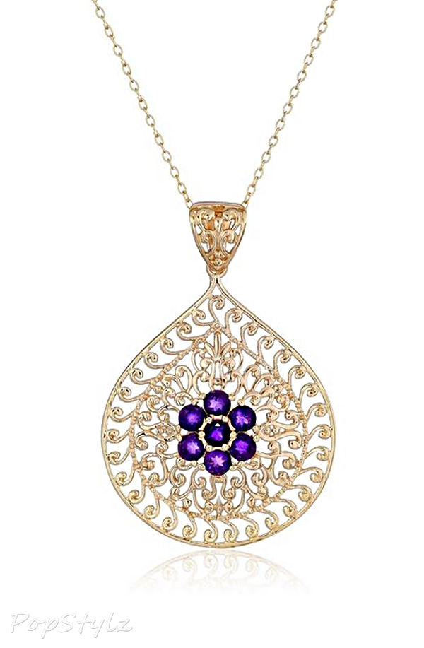 Amethyst Gemstone Flower Pendant Necklace