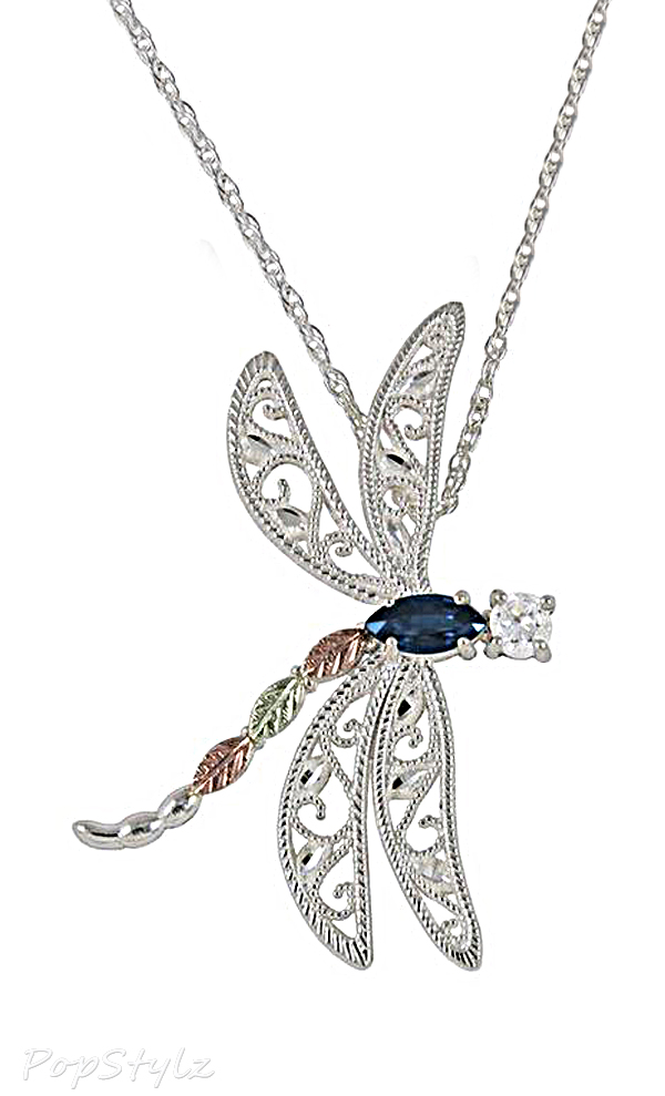 Black Hills Gold Sapphire Diamond Dragonfly Necklace