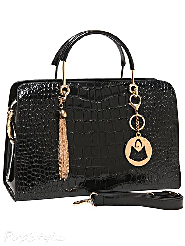 MG Collection CARA Crocodile Embossed Satchel Tote