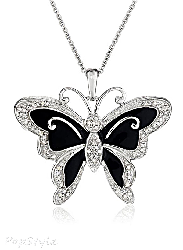 Enamel Butterfly Diamond Pendant Necklace