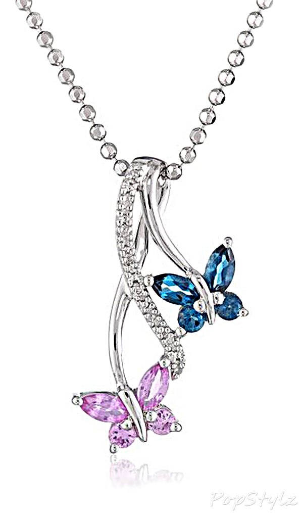 Pink Sapphire & Diamond Double Butterfly Necklace