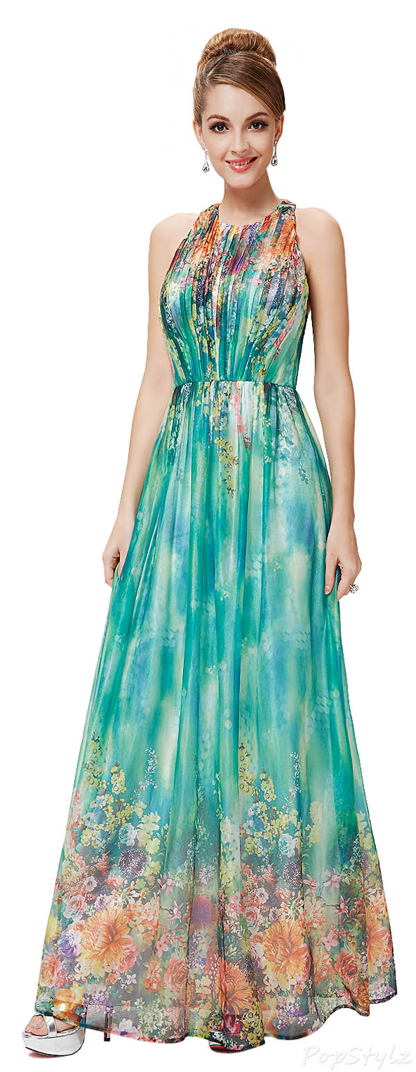 Ever Pretty 08258 High Collar Floral Maxi Dress