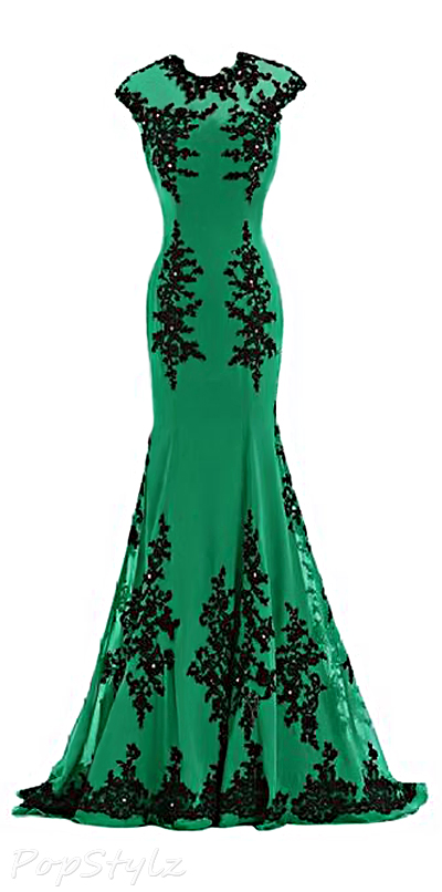 Sunvary Green & Black Formal Chiffon Long Gown