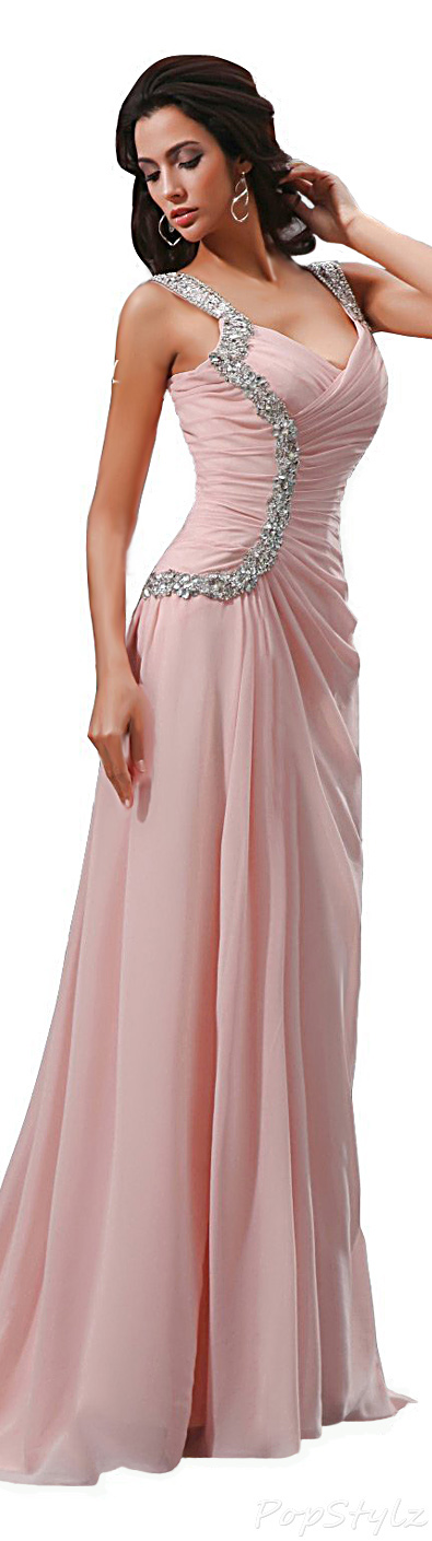 Winey Bridal Crystal Chiffon Corset Evening Gown