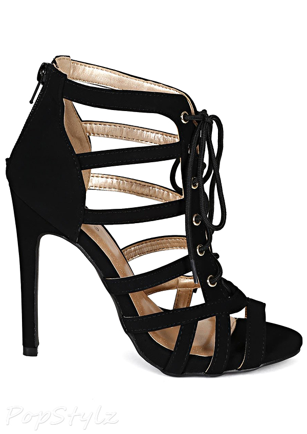 Qupid CA87 Lace Up Strappy Caged Stiletto Sandal