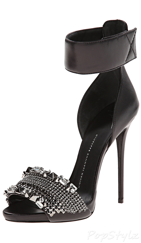 Giuseppe Zanotti Jeweled Ankle Strap Italian Leather Dress Sandal