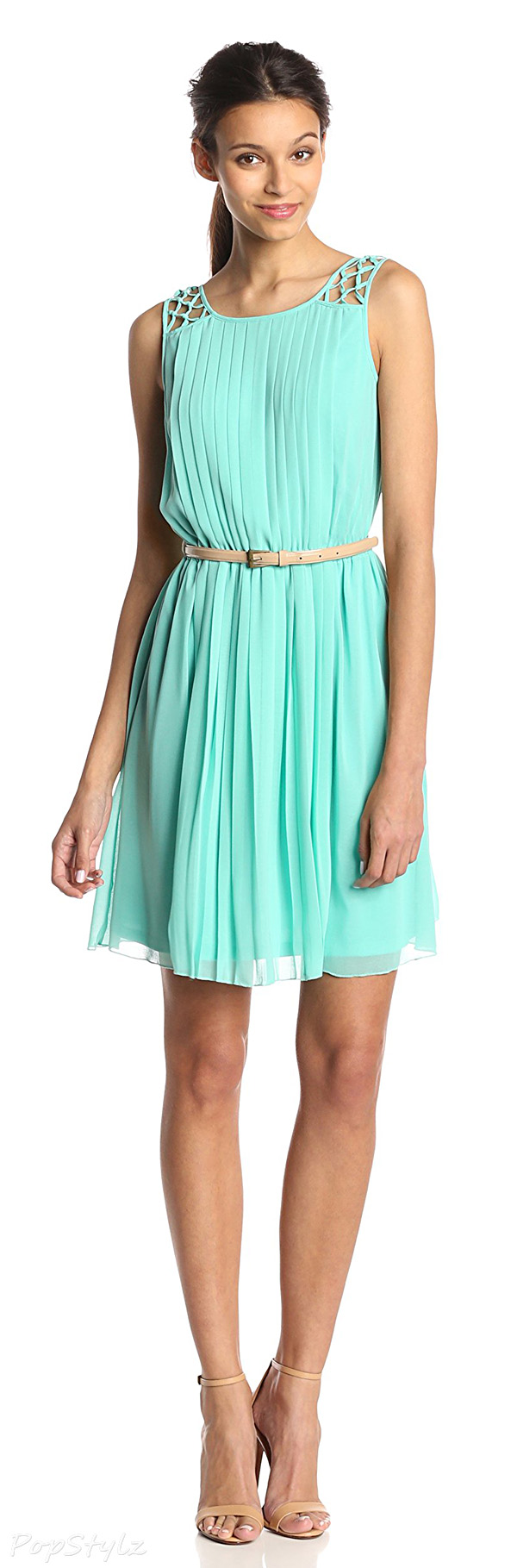 Jessica Simpson Pleated Dress with Shoulder Detail