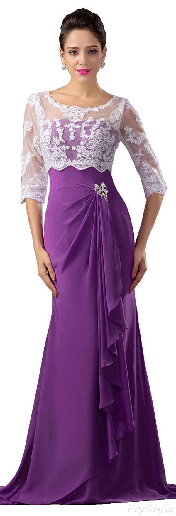 Sunvary Purple & White Chiffon Dress & Lace Jacket
