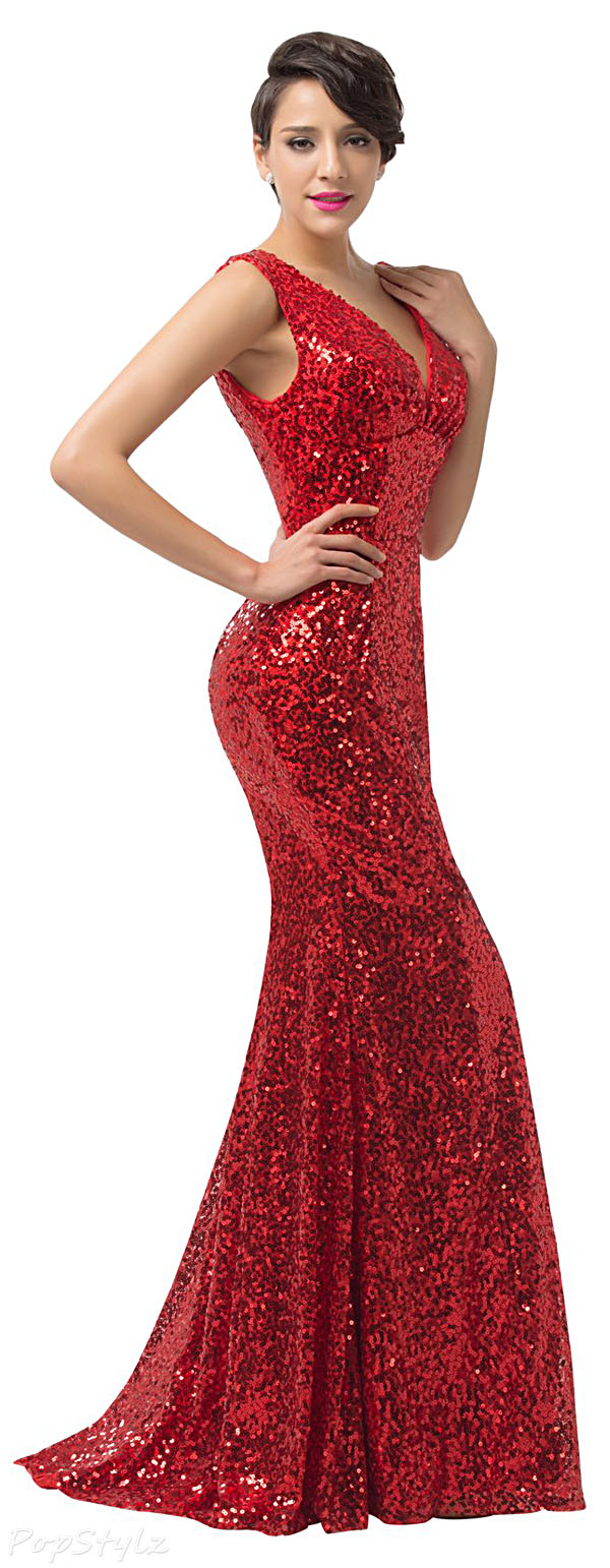 Grace Karin Sequined Sparkle Long Evening Gown