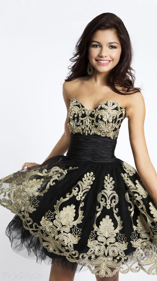 Jovani 88033 Black & Gold Short Sassy Party Dress
