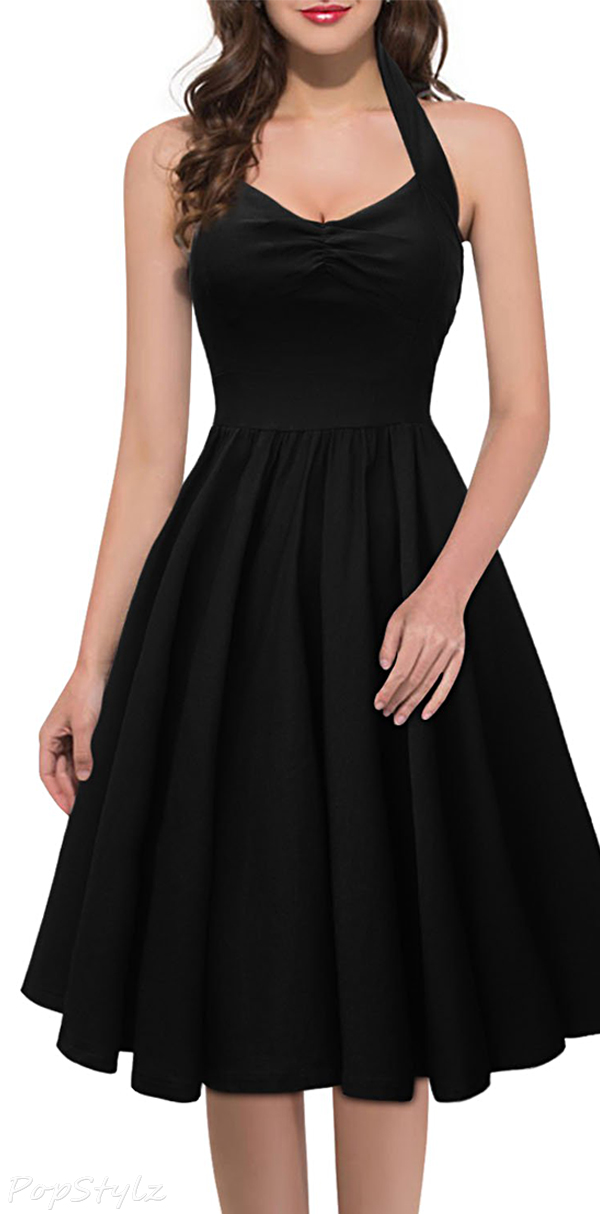 MIUSOL Cut Out Retro Sleeveless Halter Black Dress