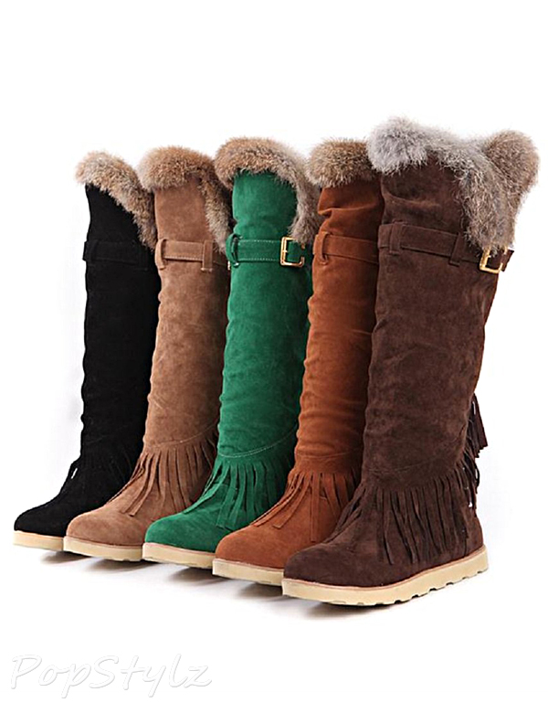 Charm Foot Winter Fashion Low Heel Tassels Snow Boot