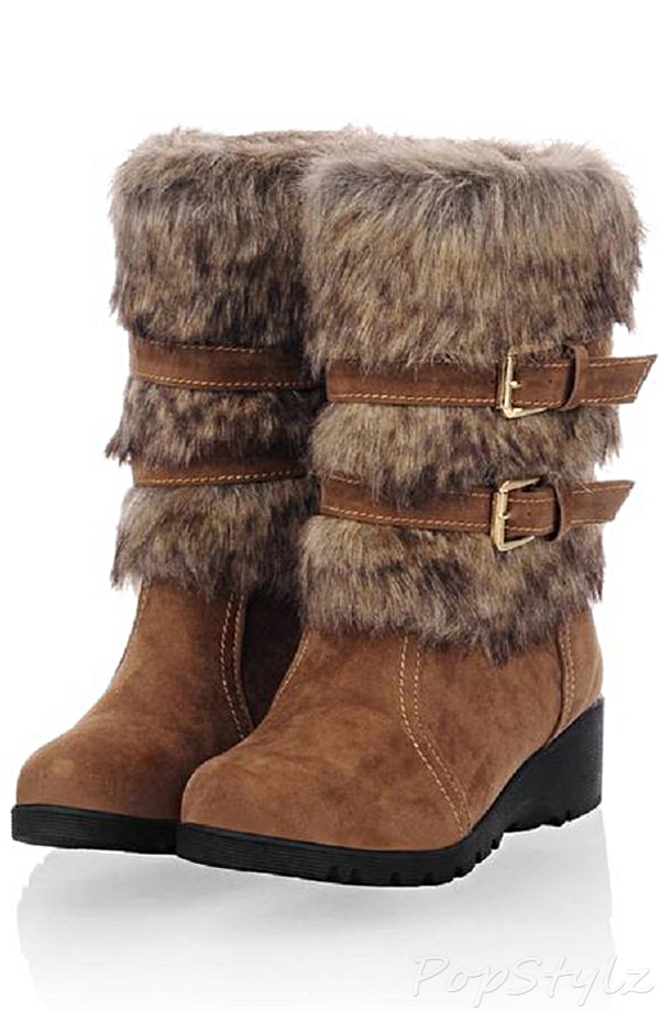 Charm Foot Faux-Fur Low Heel High Top Snow Boot
