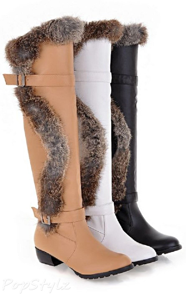 Charm Foot Faux-fur Low Heel Knee High Riding Boot
