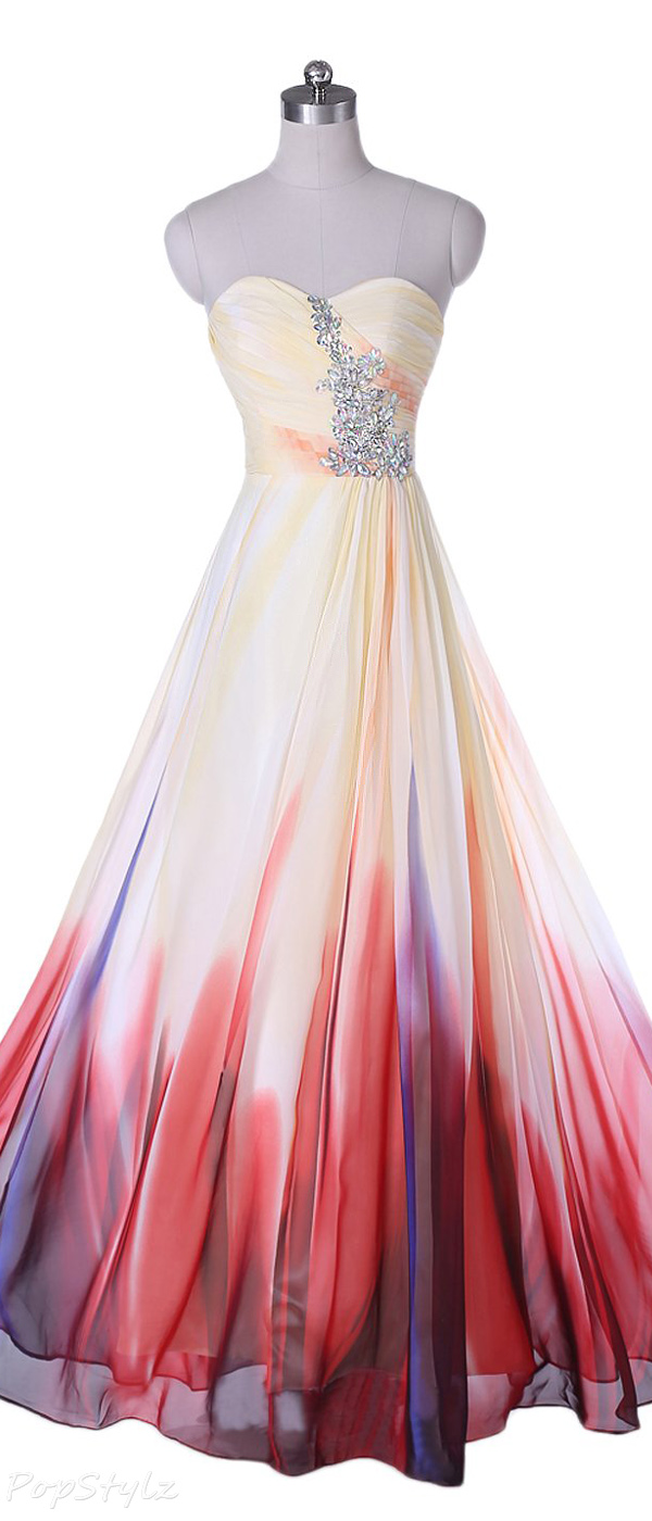 Sunvary 2015 Gradient Long Rhinestone Accent Gown