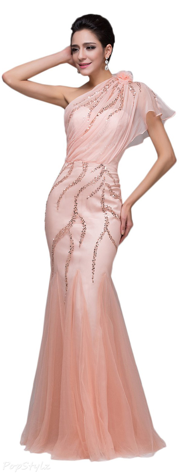 Sunvary Fancy Sheath Tulle  Mermaid Sequin Gown