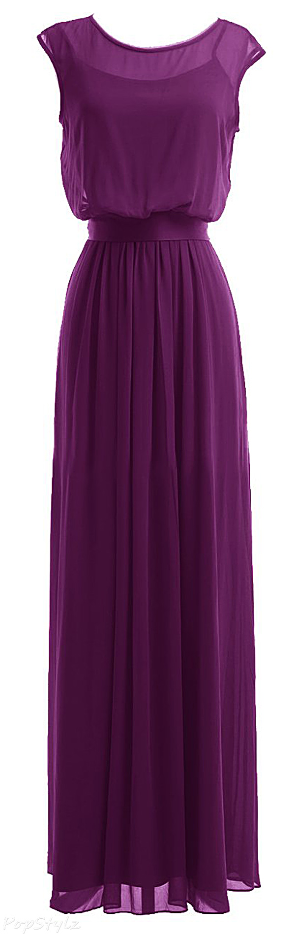 Diyouth Chiffon Scoop Neck Long Evening Gown