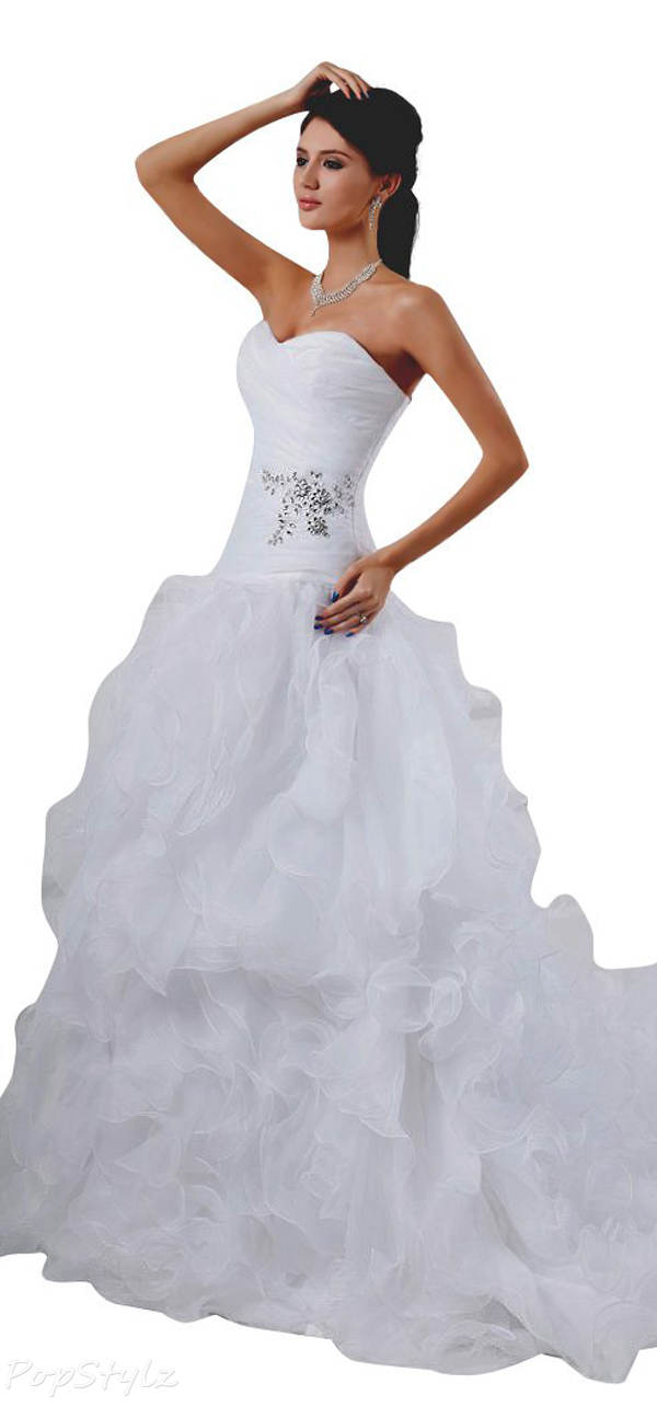JOLLY BRIDAL Organza Beaded Sweetheart Lace Up Wedding Dress