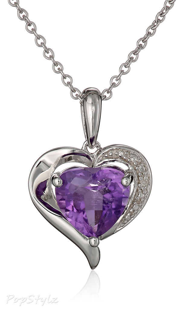 Sterling Silver Amethyst & Diamond-Accented Heart Necklace