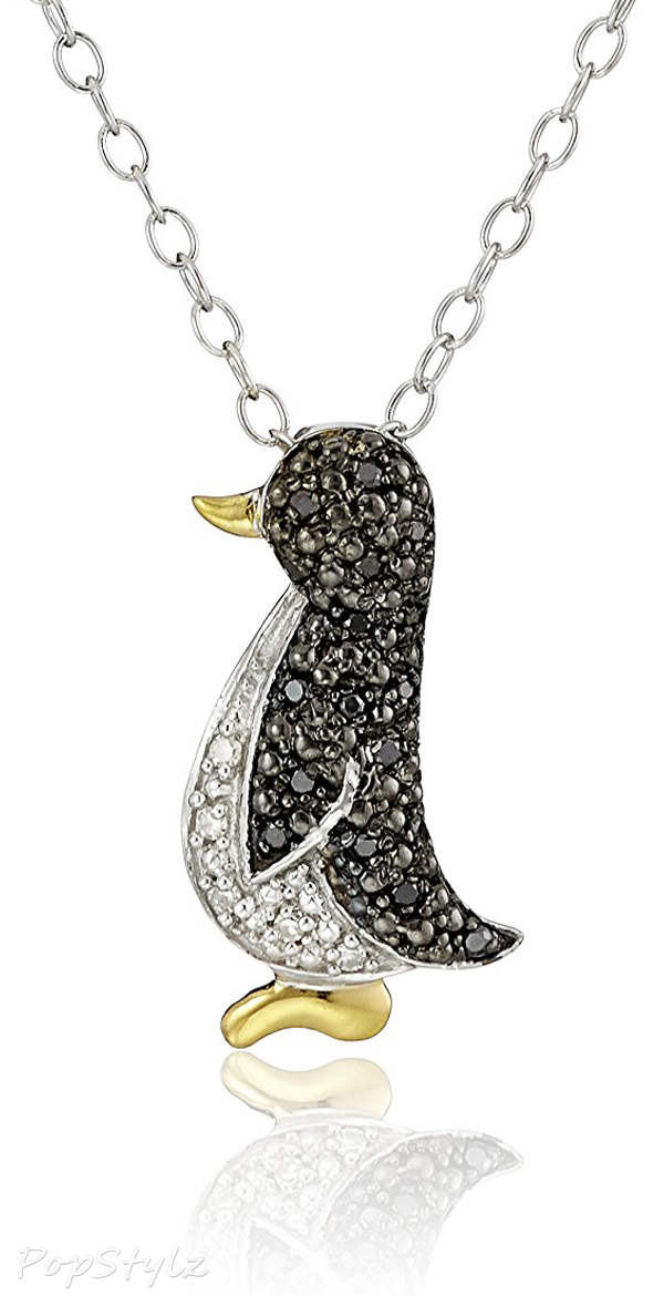 Sterling Silver Black & White Diamond Penguin Necklace