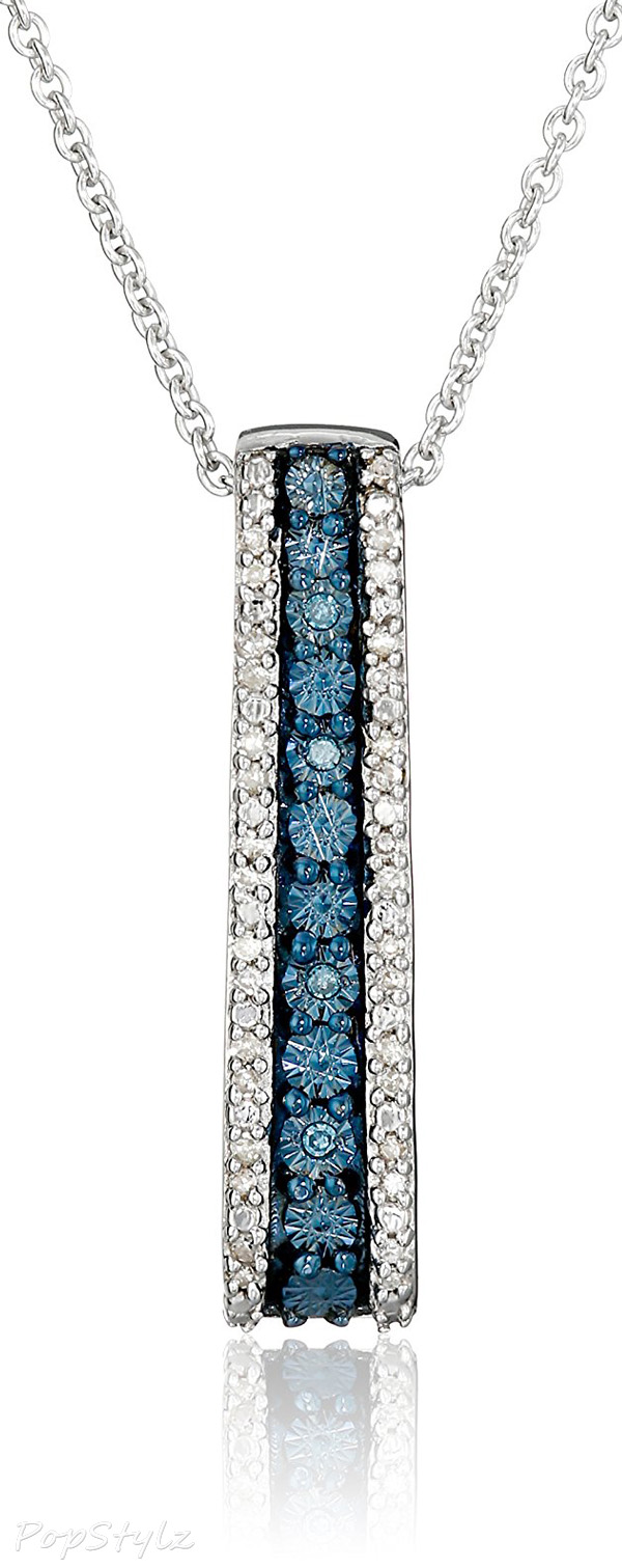 Sterling Silver Blue & White Diamond Pendant Necklace