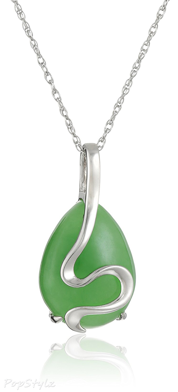 Sterling Silver Pear-Shape Green Jade Pendant Necklace
