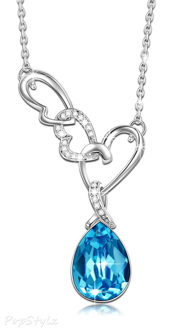 Swarovski Elements Crystal Ocean Blue Triple Hearts Necklace