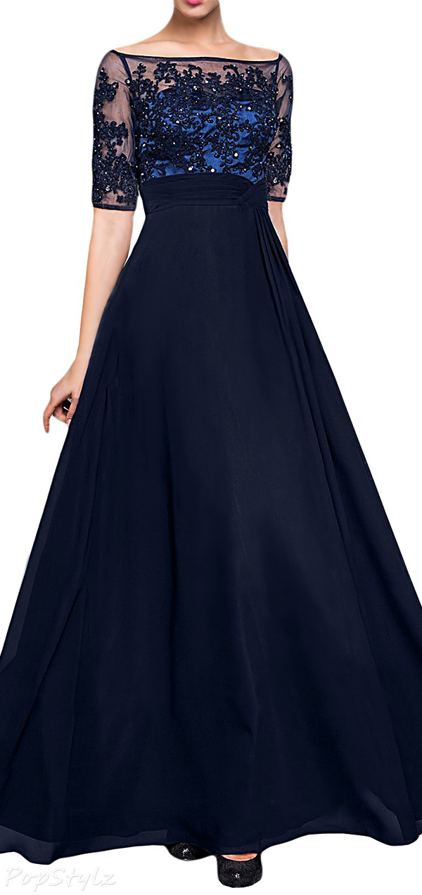 Sunvary 2015 Short Sleeves Chiffon & Lace Dress