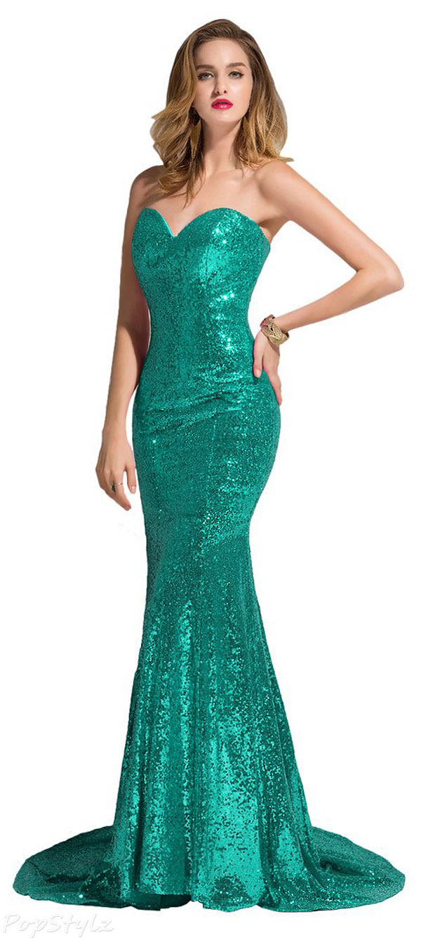 Sunvary 2015 Strapless Sweetheart Mermaid Sequin Gown