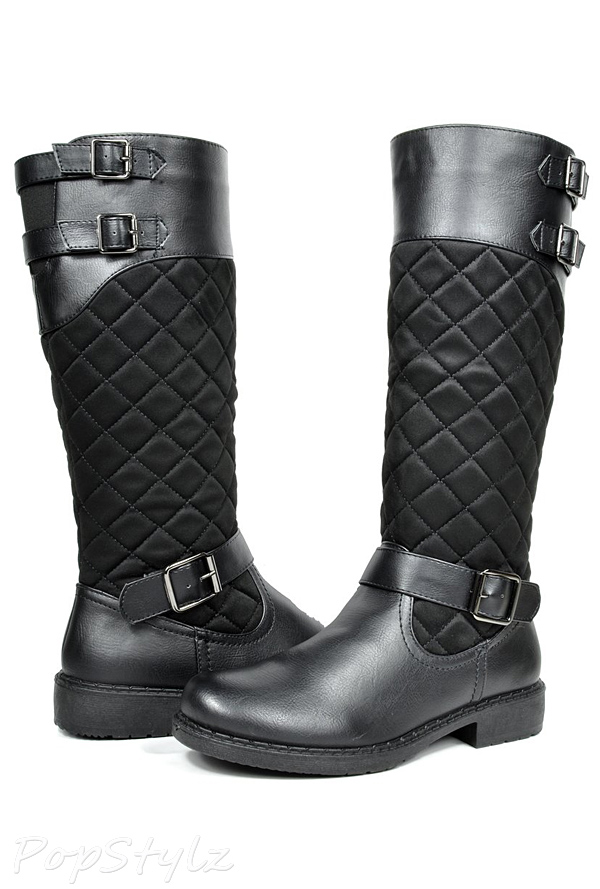 Dream Pairs Buckles Accent Quilted Knee High Riding Boot
