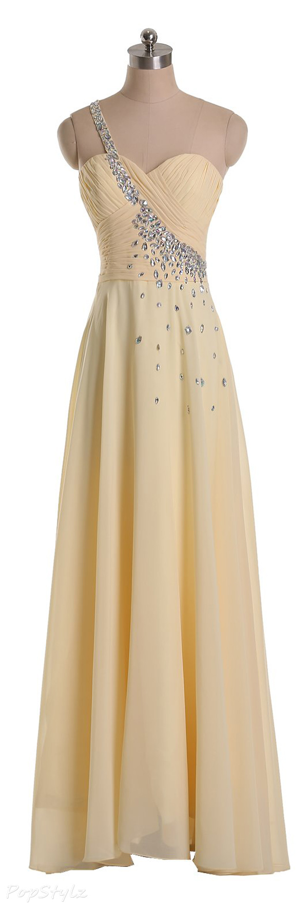 Sunvary 2015 Rhinestone One Shoulder Chiffon Evening Gown