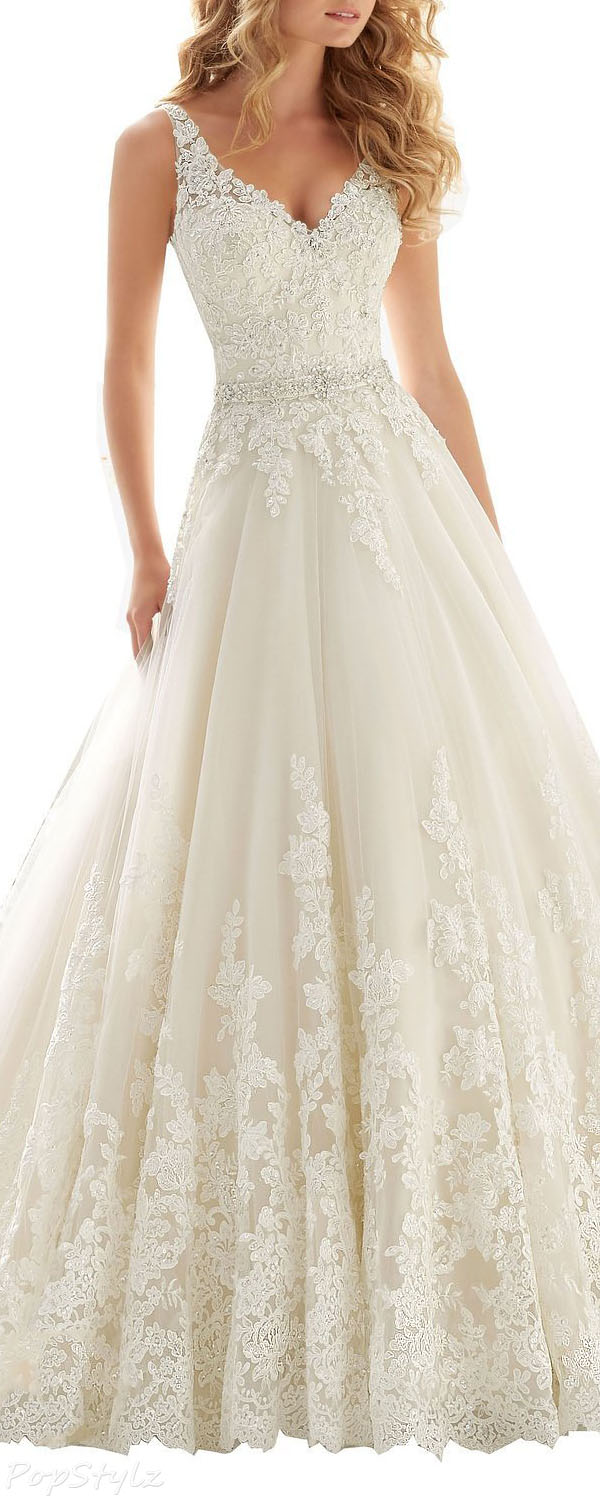 Kittybridal Beaded Lace Wedding Dress with Chapel Train