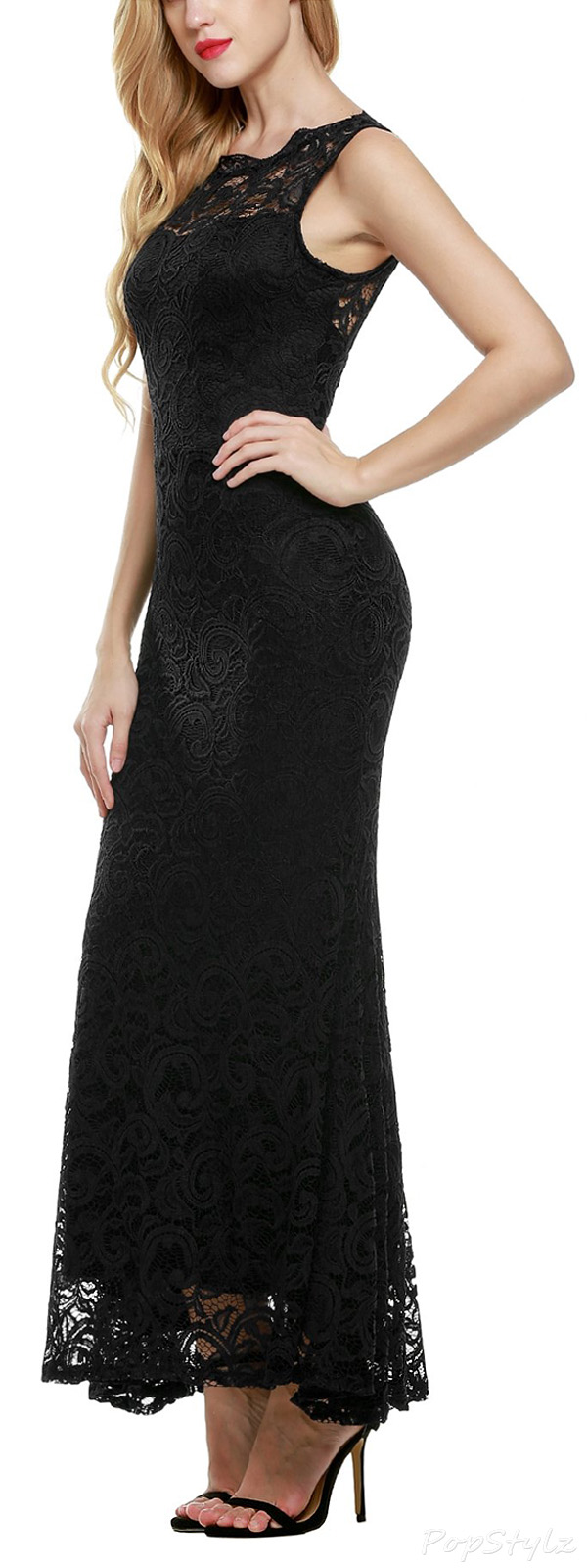 ANGVNS Backless Lace Maxi Formal Dress