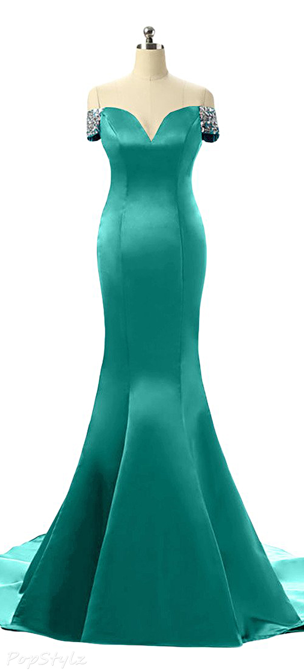 Sunvary Off Shoulder Satin Mermaid Evening Gown