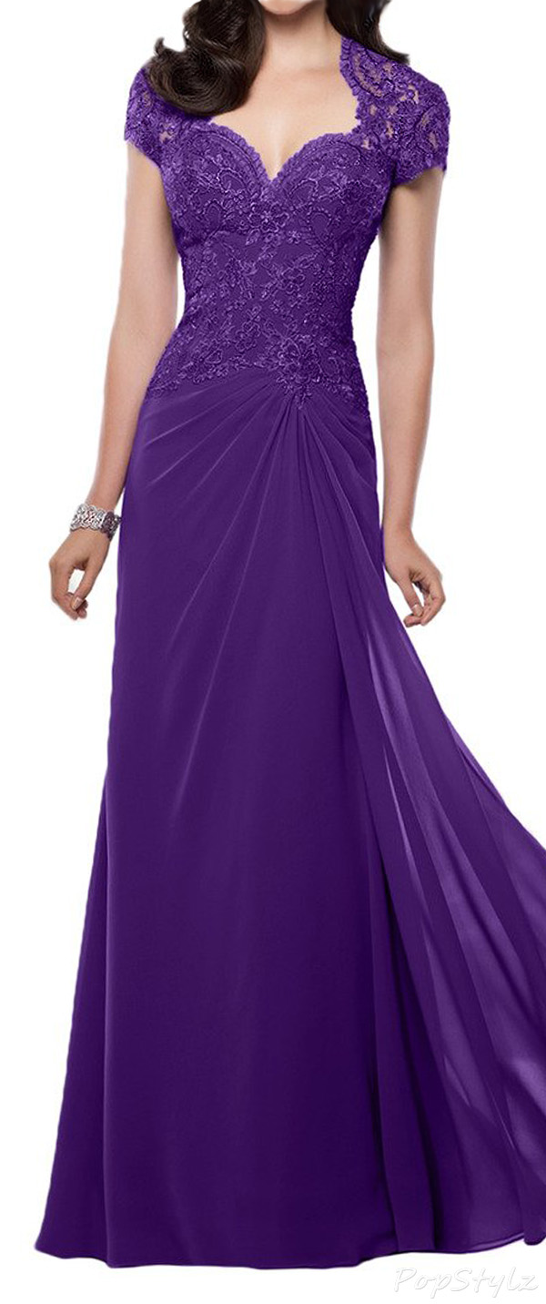 Sunvary Chiffon & Lace Cap Sleeves Evening Gown
