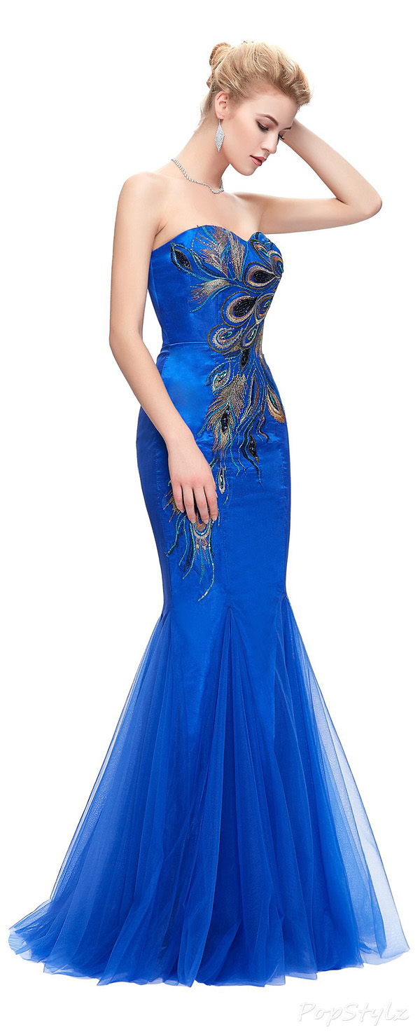 Grace Karin Peacock Strapless Evening Gown