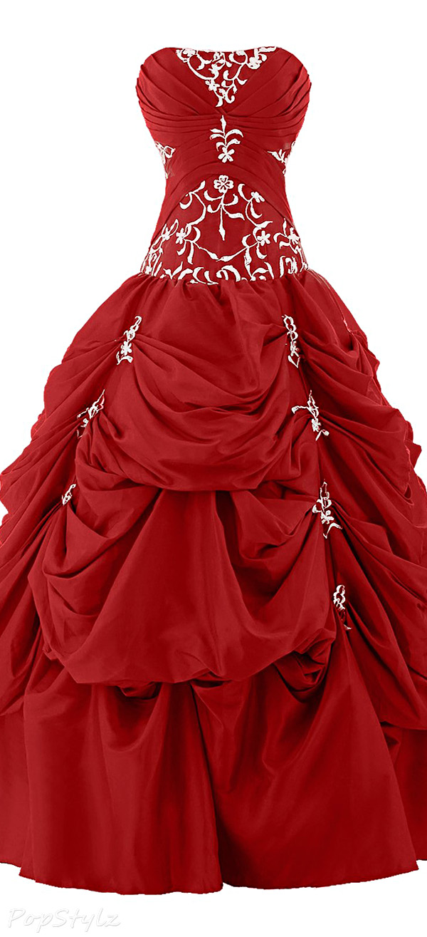 Sunvary Strapless Appliqued Ruffled Ball Gown