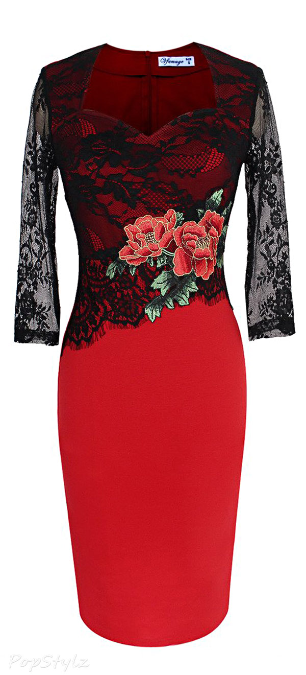 Vfemage Embroidered Floral Lace Dress
