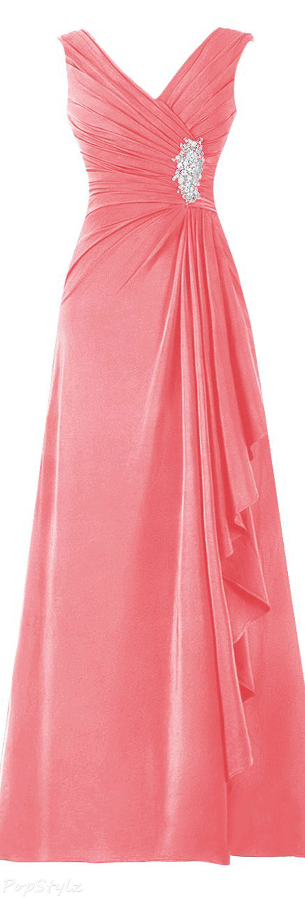 Diyouth Women's Coral Long Pleated Ruffles Mother of the Bride Evening Gown Dress