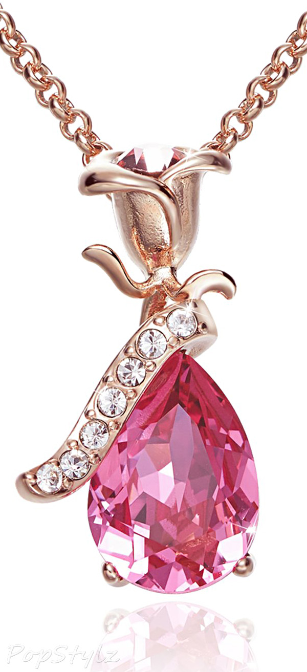 Swarovski Crystals Pink Flower Pendant Necklace