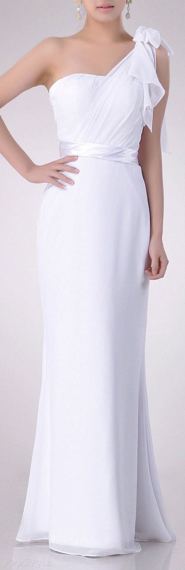 Adorona One-Shoulder Pleated Long Formal Dress
