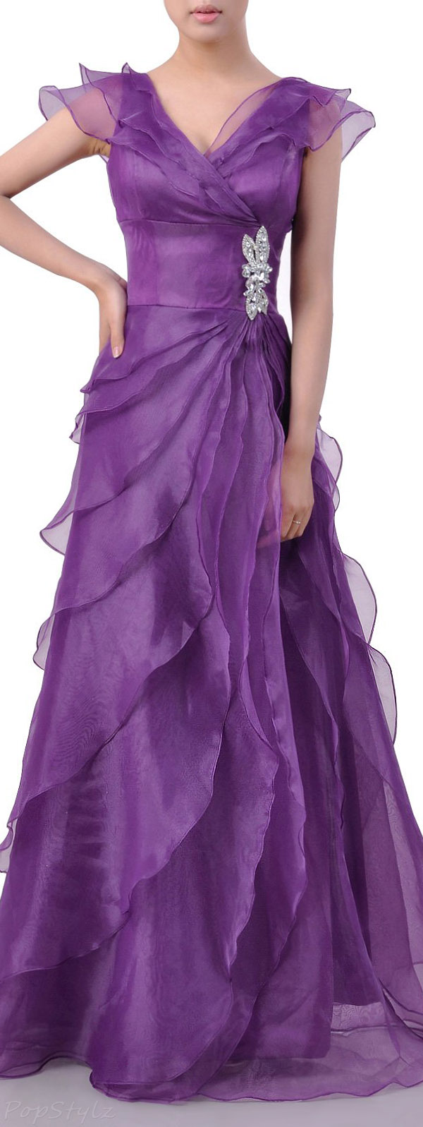 Adorona Long A-Line Ruffled Formal Evening Gown